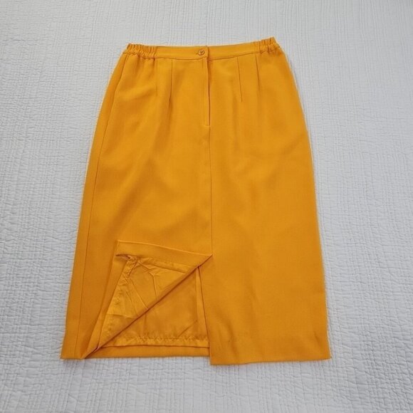 Sara Ann Pencil Dress Women's 12 Golden Yellow Embellished Elastic Waist Zipper - Picture 6 of 12